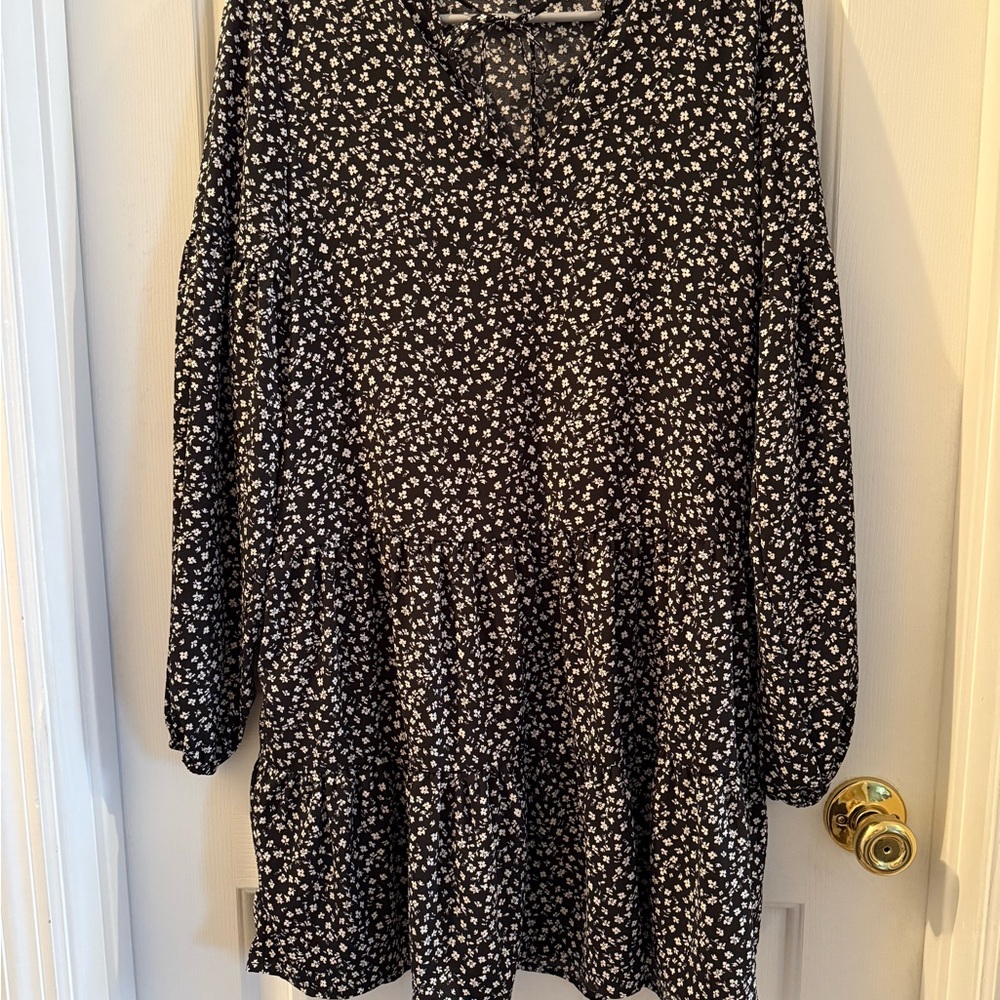 H&M Black Dress with White Floral Print